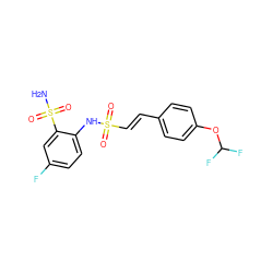 NS(=O)(=O)c1cc(F)ccc1NS(=O)(=O)/C=C/c1ccc(OC(F)F)cc1 ZINC000144077412