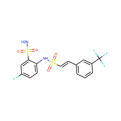 NS(=O)(=O)c1cc(F)ccc1NS(=O)(=O)/C=C/c1cccc(C(F)(F)F)c1 ZINC000144126452