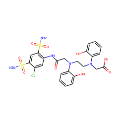 NS(=O)(=O)c1cc(S(N)(=O)=O)c(NC(=O)CN(CCN(CC(=O)O)c2ccccc2O)c2ccccc2O)cc1Cl ZINC000029242945