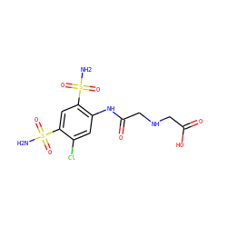NS(=O)(=O)c1cc(S(N)(=O)=O)c(NC(=O)CNCC(=O)O)cc1Cl ZINC000013472890