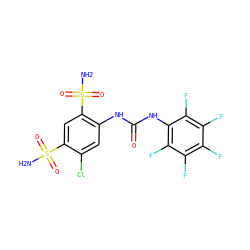 NS(=O)(=O)c1cc(S(N)(=O)=O)c(NC(=O)Nc2c(F)c(F)c(F)c(F)c2F)cc1Cl ZINC000013561074