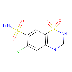 NS(=O)(=O)c1cc2c(cc1Cl)NCNS2(=O)=O ZINC000000896569