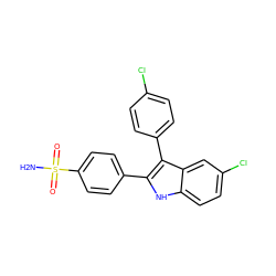 NS(=O)(=O)c1ccc(-c2[nH]c3ccc(Cl)cc3c2-c2ccc(Cl)cc2)cc1 ZINC000013477364