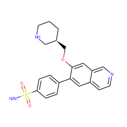 NS(=O)(=O)c1ccc(-c2cc3ccncc3cc2OC[C@@H]2CCCNC2)cc1 ZINC000040410418