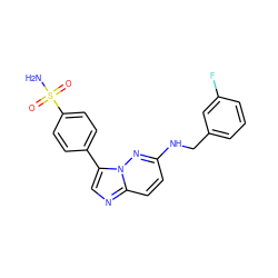 NS(=O)(=O)c1ccc(-c2cnc3ccc(NCc4cccc(F)c4)nn23)cc1 ZINC000145028827