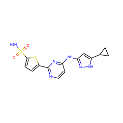 NS(=O)(=O)c1ccc(-c2nccc(Nc3cc(C4CC4)[nH]n3)n2)s1 ZINC000115373563