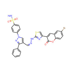 NS(=O)(=O)c1ccc(-n2cc(/C=N\Nc3nc(-c4cc5cc(Br)ccc5oc4=O)cs3)c(-c3ccccc3)n2)cc1 ZINC000653861823