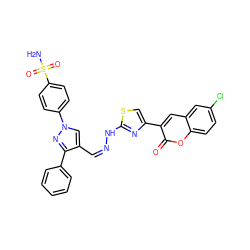 NS(=O)(=O)c1ccc(-n2cc(/C=N\Nc3nc(-c4cc5cc(Cl)ccc5oc4=O)cs3)c(-c3ccccc3)n2)cc1 ZINC000653861882