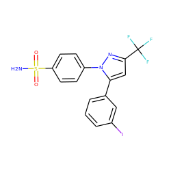 NS(=O)(=O)c1ccc(-n2nc(C(F)(F)F)cc2-c2cccc(I)c2)cc1 ZINC000066066520