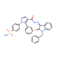 NS(=O)(=O)c1ccc(-n2ncc(C(=O)N/N=C3\C(=O)N(Cc4ccccc4)c4ccccc43)c2-c2ccccc2)cc1 ZINC000473157273