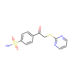 NS(=O)(=O)c1ccc(C(=O)CSc2ncccn2)cc1 ZINC000084619800