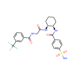 NS(=O)(=O)c1ccc(C(=O)N[C@@H]2CCCC[C@@H]2NC(=O)CNC(=O)c2cccc(C(F)(F)F)c2)cc1 ZINC000029151367