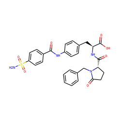 NS(=O)(=O)c1ccc(C(=O)Nc2ccc(C[C@H](NC(=O)[C@@H]3CCC(=O)N3Cc3ccccc3)C(=O)O)cc2)cc1 ZINC000027769275