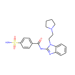 NS(=O)(=O)c1ccc(C(=O)Nc2nc3ccccc3n2CCN2CCCC2)cc1 ZINC000299855629