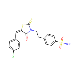 NS(=O)(=O)c1ccc(CCN2C(=O)/C(=C\c3ccc(Cl)cc3)SC2=S)cc1 ZINC000008684052