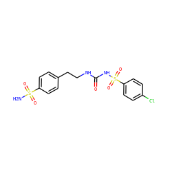 NS(=O)(=O)c1ccc(CCNC(=O)NS(=O)(=O)c2ccc(Cl)cc2)cc1 ZINC000299838929