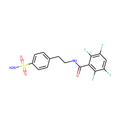 NS(=O)(=O)c1ccc(CCNC(=O)c2c(F)c(F)cc(F)c2F)cc1 ZINC000013561055