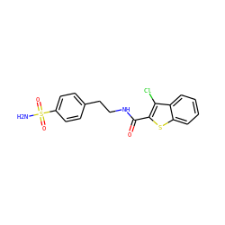 NS(=O)(=O)c1ccc(CCNC(=O)c2sc3ccccc3c2Cl)cc1 ZINC000000795379