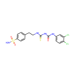 NS(=O)(=O)c1ccc(CCNC(=S)NC(=O)Nc2ccc(Cl)c(Cl)c2)cc1 ZINC000028968146