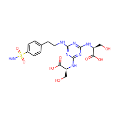 NS(=O)(=O)c1ccc(CCNc2nc(N[C@@H](CO)C(=O)O)nc(N[C@@H](CO)C(=O)O)n2)cc1 ZINC000072107532