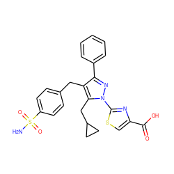 NS(=O)(=O)c1ccc(Cc2c(-c3ccccc3)nn(-c3nc(C(=O)O)cs3)c2CC2CC2)cc1 ZINC001772656390