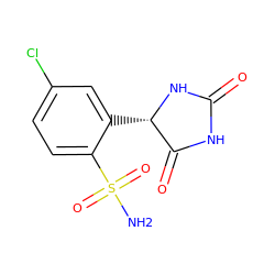 NS(=O)(=O)c1ccc(Cl)cc1[C@@H]1NC(=O)NC1=O ZINC000028225410