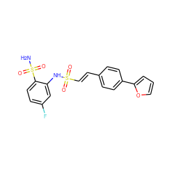 NS(=O)(=O)c1ccc(F)cc1NS(=O)(=O)/C=C/c1ccc(-c2ccco2)cc1 ZINC000143973469