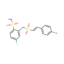 NS(=O)(=O)c1ccc(F)cc1NS(=O)(=O)/C=C/c1ccc(Br)cc1 ZINC000143655675