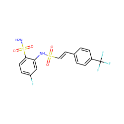 NS(=O)(=O)c1ccc(F)cc1NS(=O)(=O)/C=C/c1ccc(C(F)(F)F)cc1 ZINC000143655472