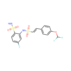 NS(=O)(=O)c1ccc(F)cc1NS(=O)(=O)/C=C/c1ccc(OC(F)F)cc1 ZINC000144027271