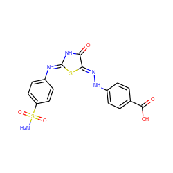 NS(=O)(=O)c1ccc(N=C2NC(=O)/C(=N/Nc3ccc(C(=O)O)cc3)S2)cc1 ZINC000653834982