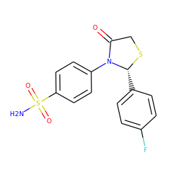 NS(=O)(=O)c1ccc(N2C(=O)CS[C@@H]2c2ccc(F)cc2)cc1 ZINC000096917020