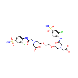 NS(=O)(=O)c1ccc(NC(=O)CN(CCOCCOCCN(CC(=O)O)CC(=O)Nc2ccc(S(N)(=O)=O)cc2Cl)CC(=O)O)c(Cl)c1 ZINC000095611958
