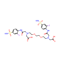 NS(=O)(=O)c1ccc(NC(=O)CN(CCOCCOCCN(CC(=O)O)CC(=O)Nc2ccc(S(N)(=O)=O)cc2I)CC(=O)O)c(I)c1 ZINC000150535568