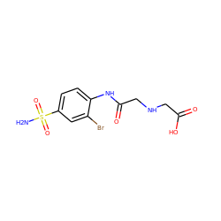 NS(=O)(=O)c1ccc(NC(=O)CNCC(=O)O)c(Br)c1 ZINC000013472887