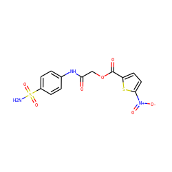 NS(=O)(=O)c1ccc(NC(=O)COC(=O)c2ccc([N+](=O)[O-])s2)cc1 ZINC000003308915