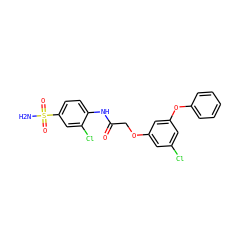 NS(=O)(=O)c1ccc(NC(=O)COc2cc(Cl)cc(Oc3ccccc3)c2)c(Cl)c1 ZINC000029043868