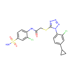 NS(=O)(=O)c1ccc(NC(=O)CSc2nnnn2-c2ccc(C3CC3)cc2Cl)c(Cl)c1 ZINC000028823592