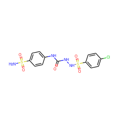 NS(=O)(=O)c1ccc(NC(=O)NNS(=O)(=O)c2ccc(Cl)cc2)cc1 ZINC000299832142