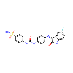 NS(=O)(=O)c1ccc(NC(=O)Nc2ccc(N=C3C(=O)Nc4ccc(F)cc43)cc2)cc1 ZINC000473108267