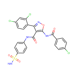 NS(=O)(=O)c1ccc(NC(=O)c2c(-c3ccc(Cl)cc3Cl)noc2NC(=O)c2ccc(Cl)cc2)cc1 ZINC001772625879