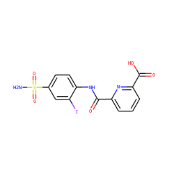 NS(=O)(=O)c1ccc(NC(=O)c2cccc(C(=O)O)n2)c(I)c1 ZINC000013799123