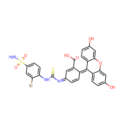 NS(=O)(=O)c1ccc(NC(=S)/N=C2/C=CC(=C3c4ccc(O)cc4Oc4cc(O)ccc43)C(C(=O)O)=C2)c(Br)c1 ZINC000028461439