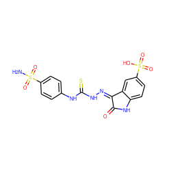 NS(=O)(=O)c1ccc(NC(=S)NN=C2C(=O)Nc3ccc(S(=O)(=O)O)cc32)cc1 ZINC001772570400