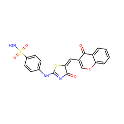 NS(=O)(=O)c1ccc(NC2=NC(=O)/C(=C\c3coc4ccccc4c3=O)S2)cc1 ZINC000299866229