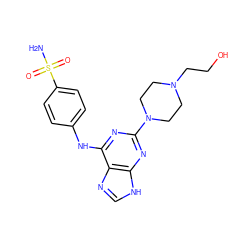 NS(=O)(=O)c1ccc(Nc2nc(N3CCN(CCO)CC3)nc3[nH]cnc23)cc1 ZINC000053312830