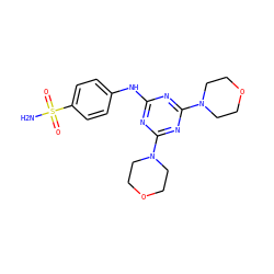 NS(=O)(=O)c1ccc(Nc2nc(N3CCOCC3)nc(N3CCOCC3)n2)cc1 ZINC000028713146