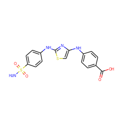 NS(=O)(=O)c1ccc(Nc2nc(Nc3ccc(C(=O)O)cc3)cs2)cc1 ZINC000653836221