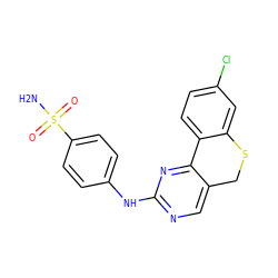 NS(=O)(=O)c1ccc(Nc2ncc3c(n2)-c2ccc(Cl)cc2SC3)cc1 ZINC000653702452