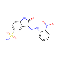 NS(=O)(=O)c1ccc2c(c1)/C(=N/Nc1ccccc1[N+](=O)[O-])C(=O)N2 ZINC000040834621